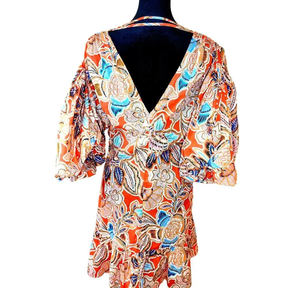 MISA Sari Floral Poplin Balloon-Sleeve Mini Dress - Picture 11 of 12